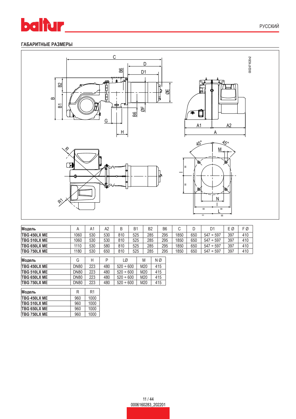 Габариты TBG 650 LX ME V